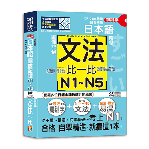 QR Code朗讀 隨看隨聽 日本語關鍵字圖像記憶易混文法比一比N1,N2,N3,N4,N5文法，從零基礎到考上N1自學就靠這一本（25K+QR Code 線上音檔）  |產品介紹|日語|辭典